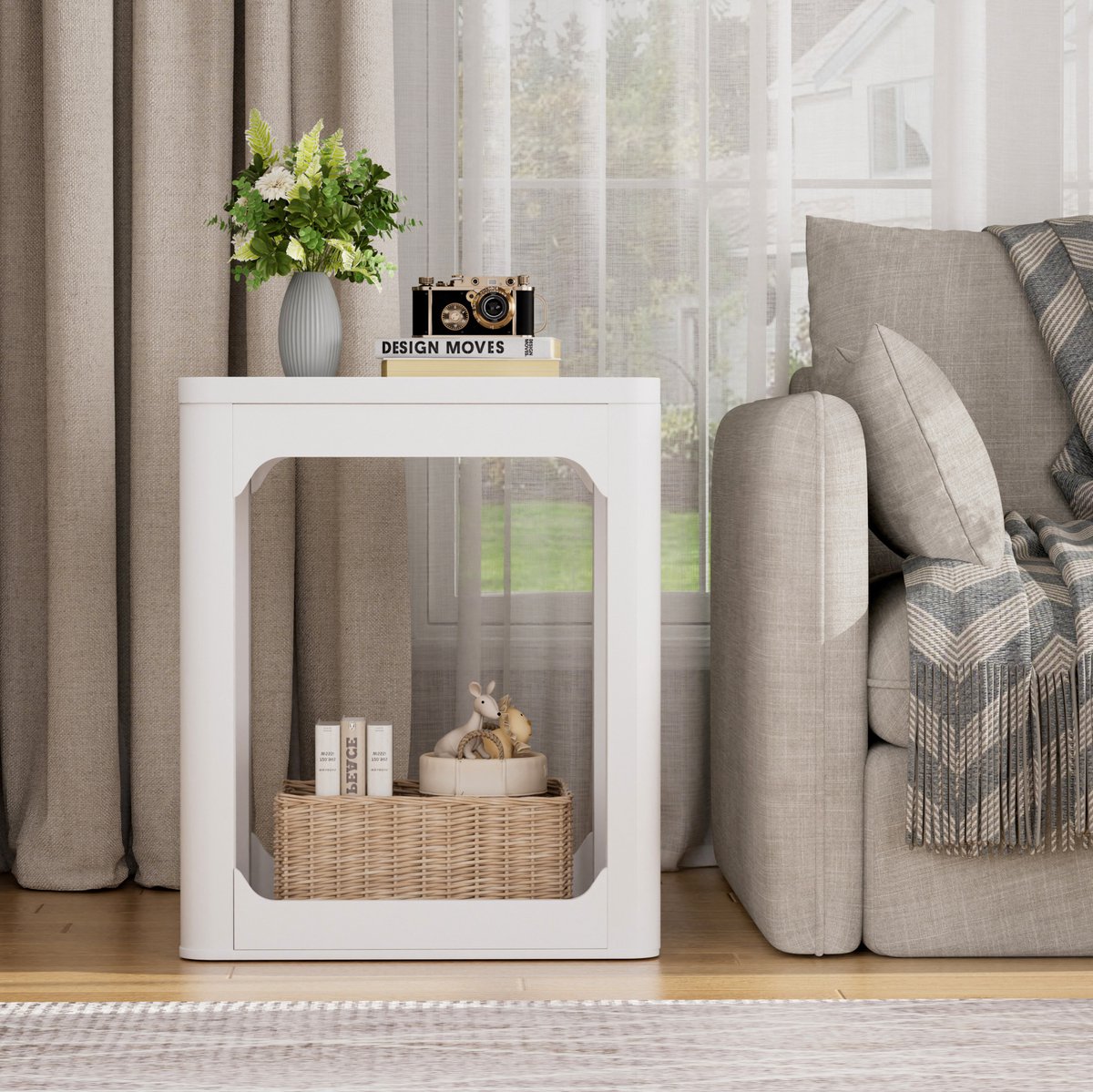 STILVORA Bijzettafel Set Van 2 - Dubbele Opbergruimte Met 2 Niveaus - Voor Slaapkamer En Woonkamer - MDF - 50x40x60 Cm - Wit