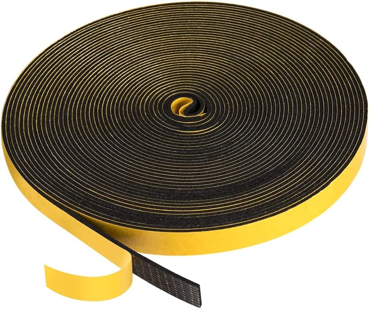 Thijox - Zelfklevende Afdichting voor Ramen en Deuren, Schuimrubber 12mm x 1,5mm x 10m, Zwart, Geluidsisolatie en Kou Protectie, Schokbestendig voor K
