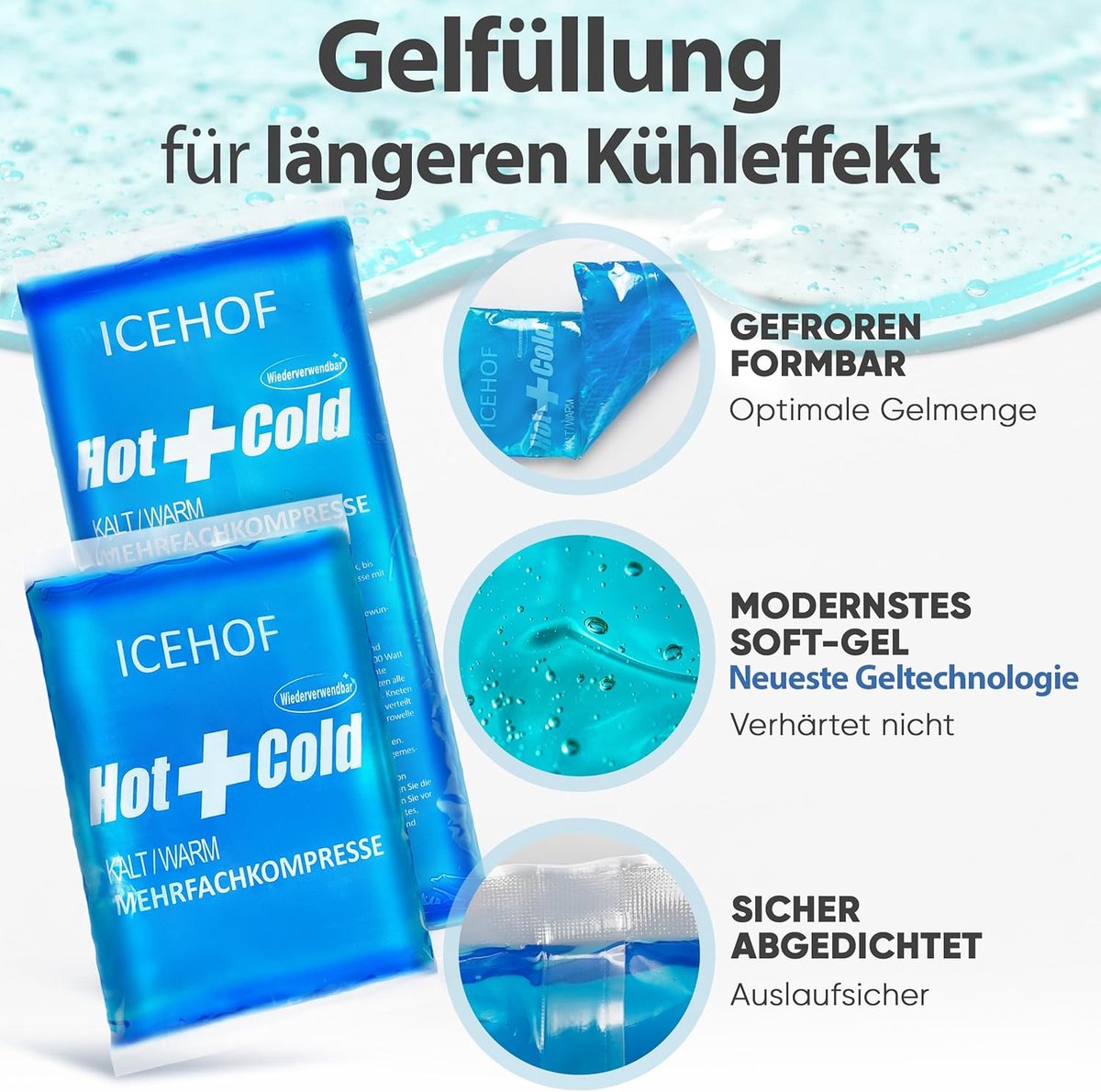 SnelShoppen - Set van 3 Koelcompressen - Modern Zacht Gel - Langdurige Koeling - Mouldable Koelpad voor Gezicht, Armen, Benen - Koelpack voor Camping,