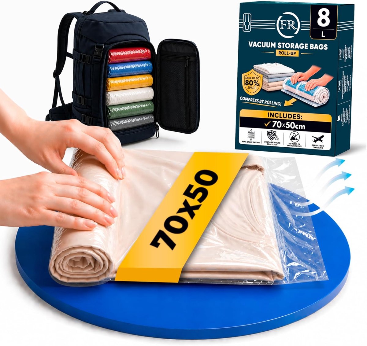 SnelShoppen - FiRiO Vacuümzakken Oprollen 8 Stuks Maat L 70x50 cm - Compressiezakken voor 