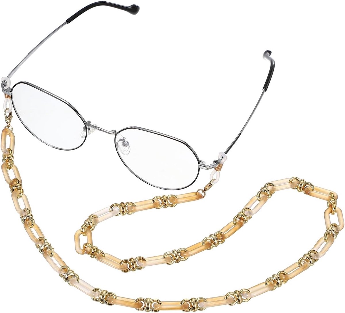 Elegante brillenketting met ovale parels voor dames en heren, anti-verliesband voor zonnebril en bril, stijlvol en praktisch