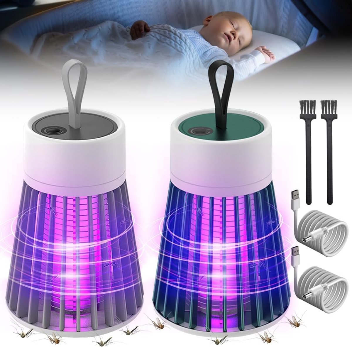 Thijox - Elektrische Insectenverdelger 2 Stuks, Muggenval met Accu, USB, UV-Lamp, Geen Giftige Chemicaliën, Muggenbescherming voor Tuin en Binnengebru