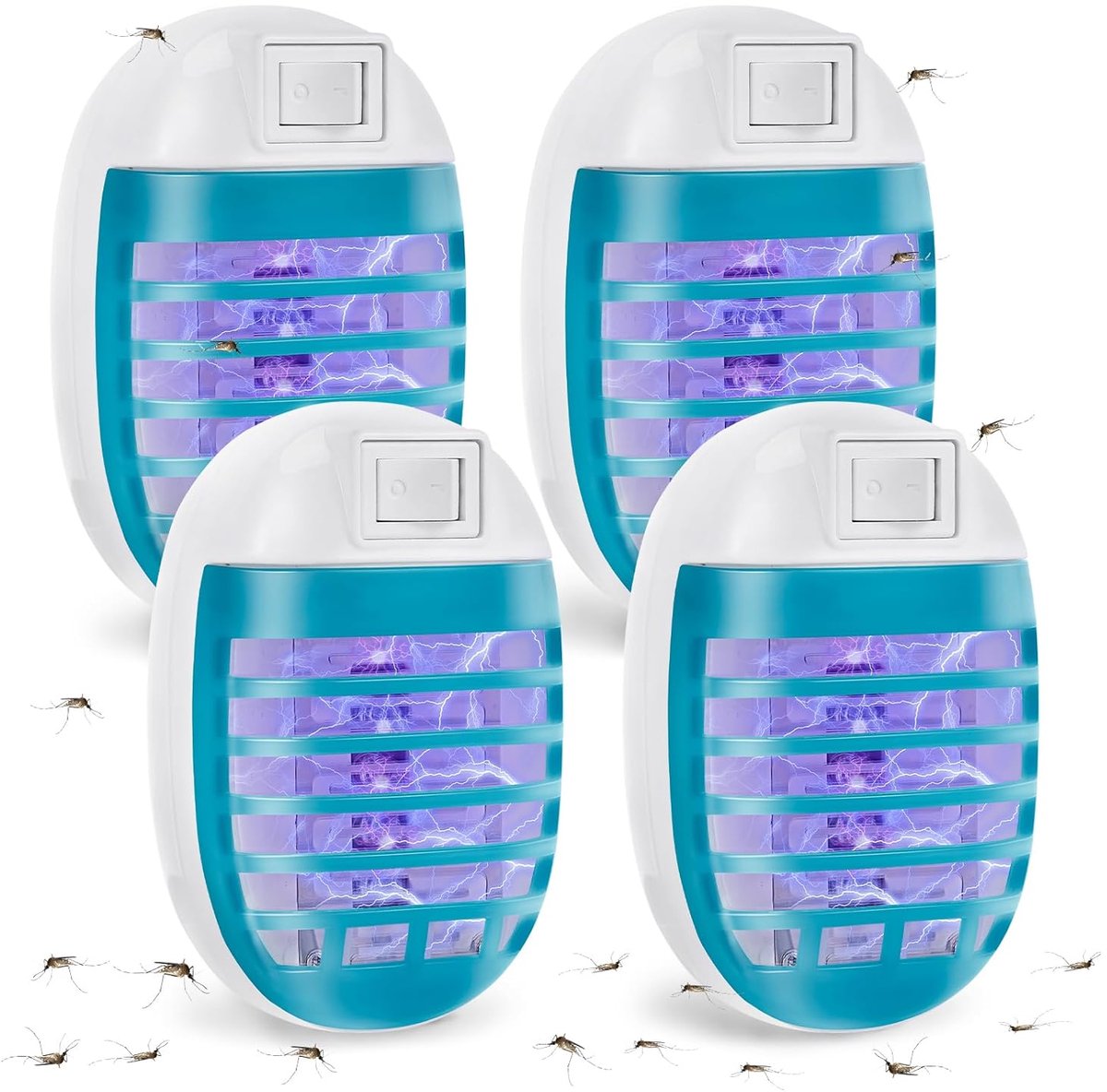 Thijox - Muggenlamp Set van 4, Elektrische Insectenval voor Binnen, UV-bescherming, Muggenverdelger voor Keuken, Slaapkamer, Eetkamer, Stopcontact, Ef