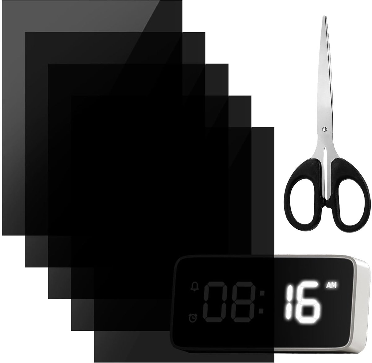 Thijox - 5 Vellen Zelfklevende LED-Licht Dimmer Folie - Zwarte Verduisteringsfolie voor Wekkers, Radio's, Monitoren - Lichtfilter Sticker Set voor Ver