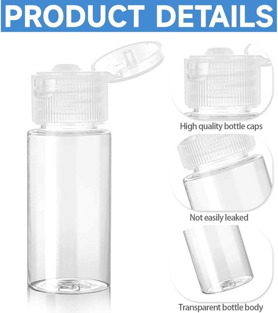 Thijox - 15 ml Reisflessen Set van 12 Stuks - Transparante Plastic Flessen met Flipdop voor Cosmetica, Vliegtuig, Reizen, Zakenreizen, Camping, en Mee van Thijox — afbeelding 2