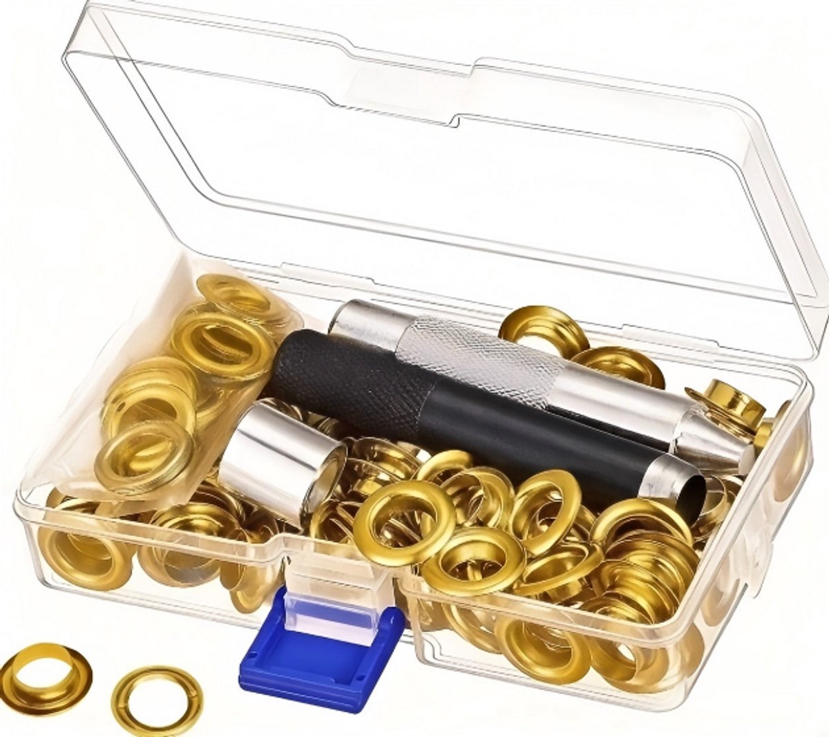 Gatenponsset, inclusief perforator, ringen, oogjestang en 100 oogjesclips voor waterdichte stof, leer, textiel, gordijnen en zwembadafdekkingen,Goud - 12 mm