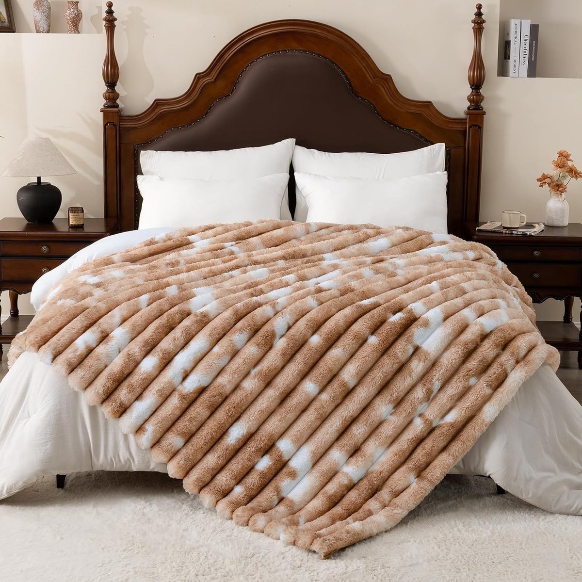 Super Zachte Cuddly Dekbed, Dikke Bubble Bunny Faux Fur, Plush Dubbelzijdig, Warm Bedspread, 230 x 230 cm, Tie-Dye Bruin, Ideaal voor Slaapkamer en Bank