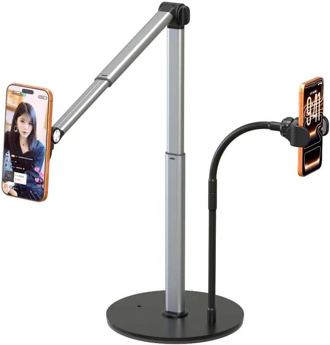Thijox - Stevige Aluminium Overhead Telefoonhouder voor iPhone - Verstelbaar Statief voor Koken, Filmen en Schilderen - Inclusief Verlengen Stangen en