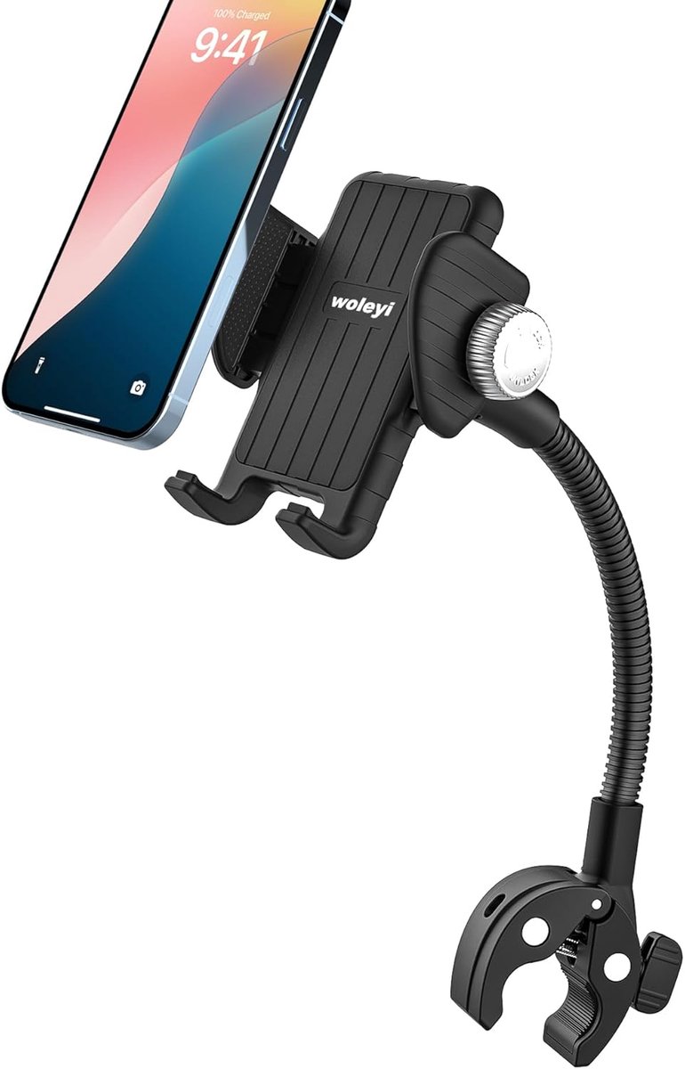 Thijox - Fiets Wandelwagen Telefoonhouder Zwanenhals [Super Stabiel] voor Rolstoel, Boot en Kinderwagen | Stuurklem voor iPhone 16 15 14 Pro Max, Gala