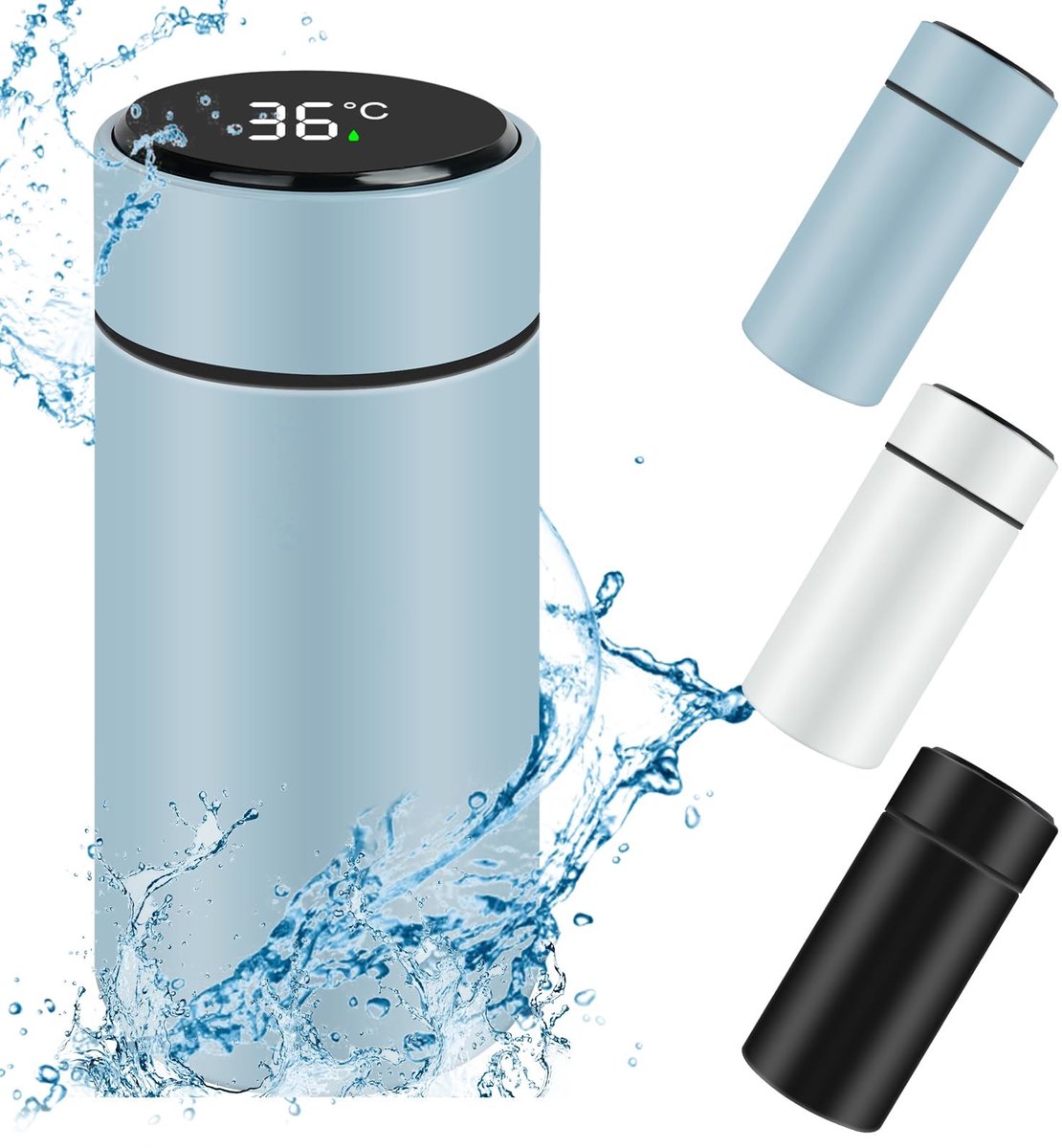 Inovra - Mini Thermische Fles - Roestvrijstalen Waterfles - LED Temperatuur Display - Blauw - Slimme Drinkbeker - 200 ML - Geschikt voor Volwassen...