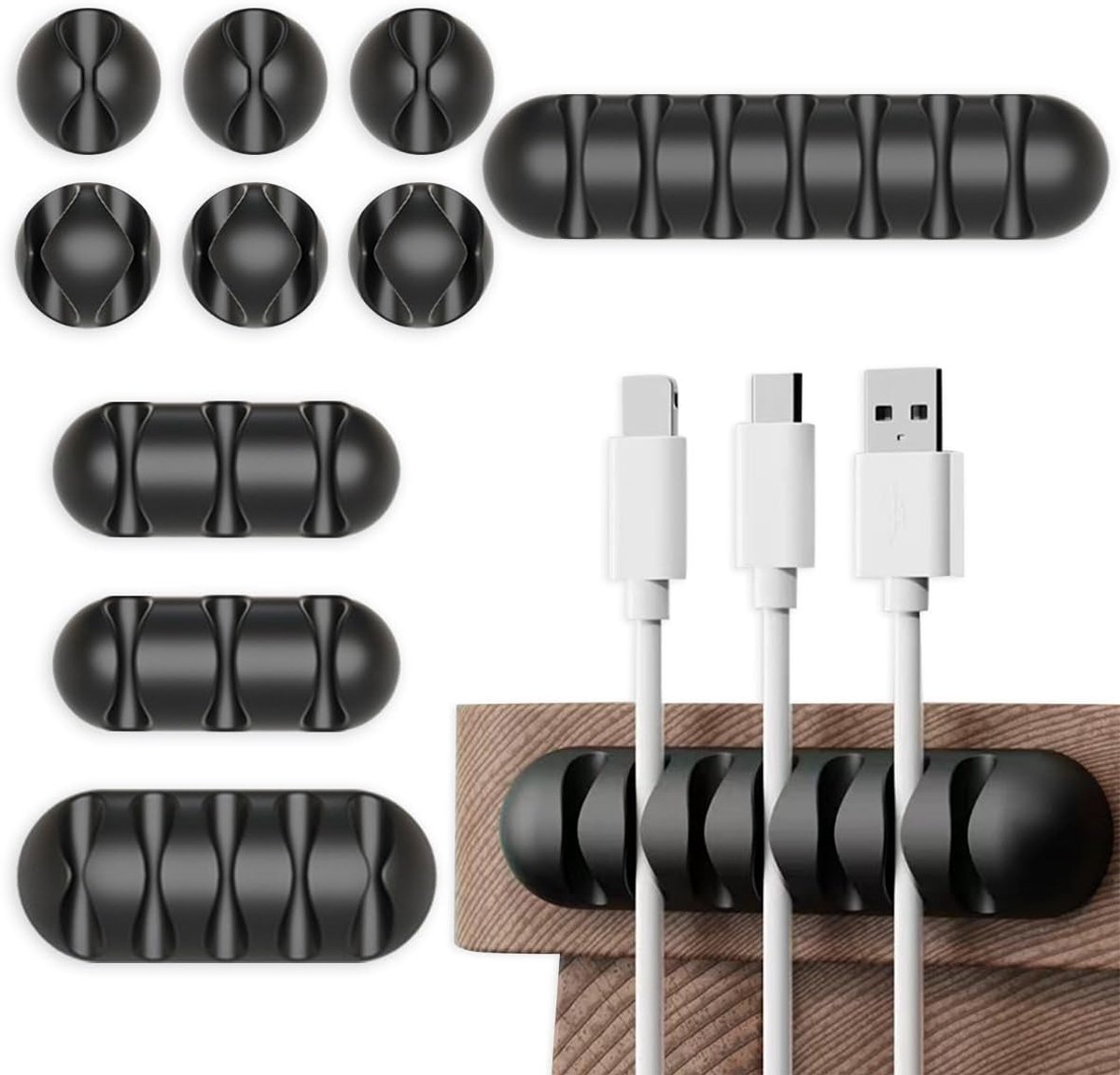 Thijox - Kabelhouder Clips 10 Stuks - Zelfklevende Siliconen Kabelclips voor Kabelmanagement - USB Oplaadkabel, Netsnoer, Muis Kabel Organiser - Zwart