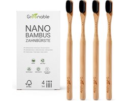 Greenable ® Nano Bamboe Tandenborstel Set van 4, 20.000 Extra Zachte Borstelharen, 100% BPA-vrij, Vegan & Milieuvriendelijk, Zwart