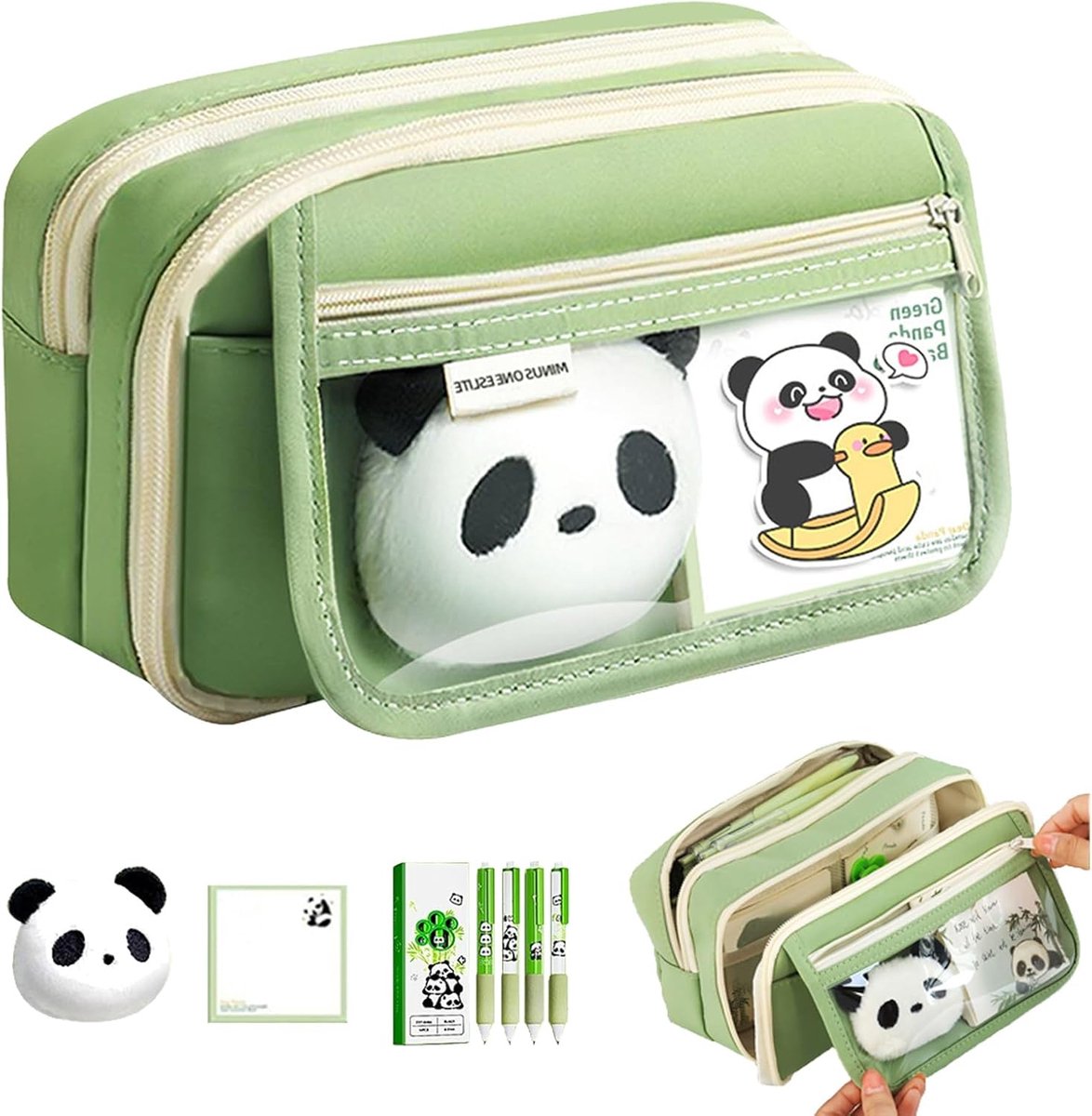 SnelShoppen - Grote Capaciteit Pennenbak voor Jongens Meisjes Tieners Pennen Etui School Kantoor Schattig Dier Panda Waterdicht 4 Compartimenten