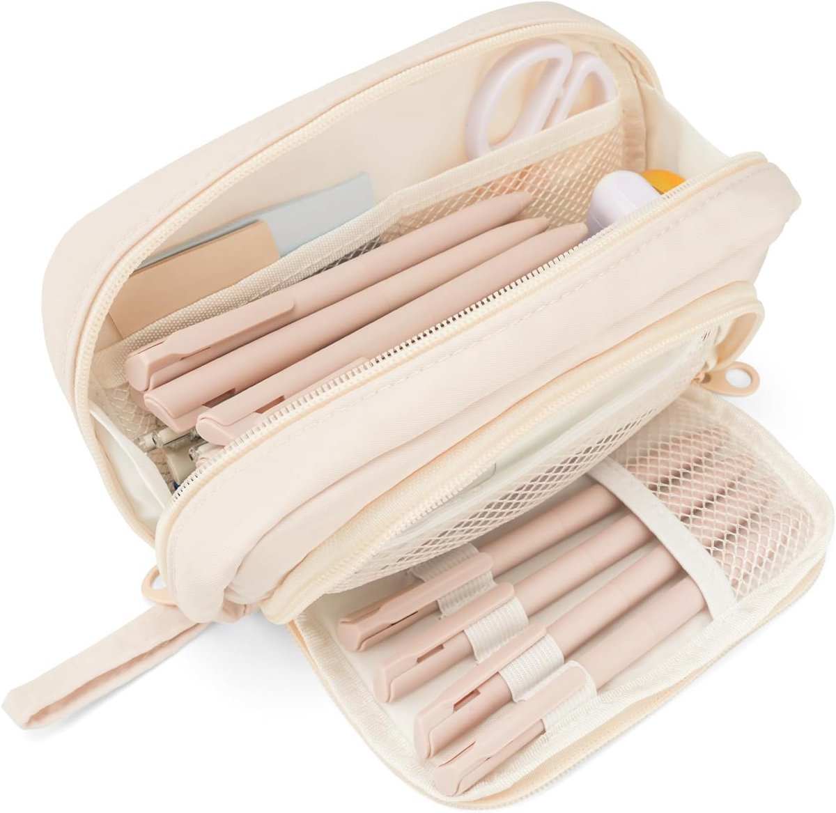 SnelShoppen - COLOCASTLE Etui voor Meisjes en Jongens, Grote Capaciteit, Pennenetui met 3 Vakken, Beige Schooletui voor Tieners en Volwassenen, Ideaal