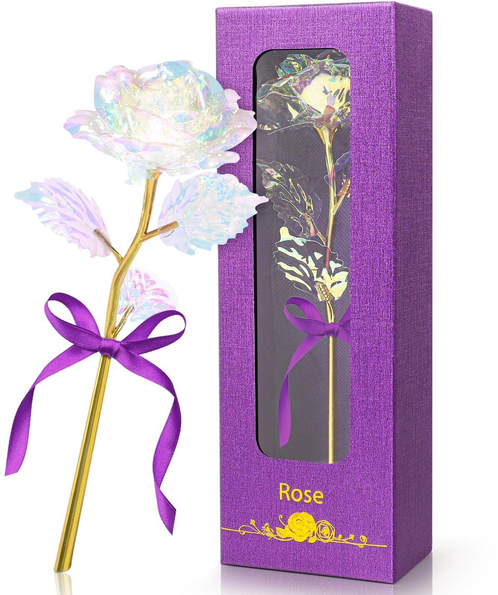 Inovra- Kunstmatige Roos 24K Verguld - Paarse Geschenkdoos - Altijd Bloeiend - Perfect Cad