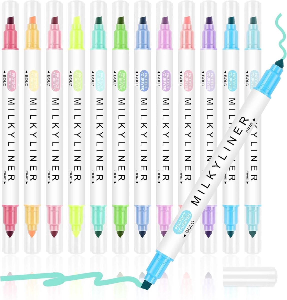 Thijox - Markeerstiften 12 Kleuren Pastelmarkeerstiften - Brede en Fijne Punt - Dik en Dun - Perfect voor Volwassenen, Kinderen, Studenten en Schoolbe