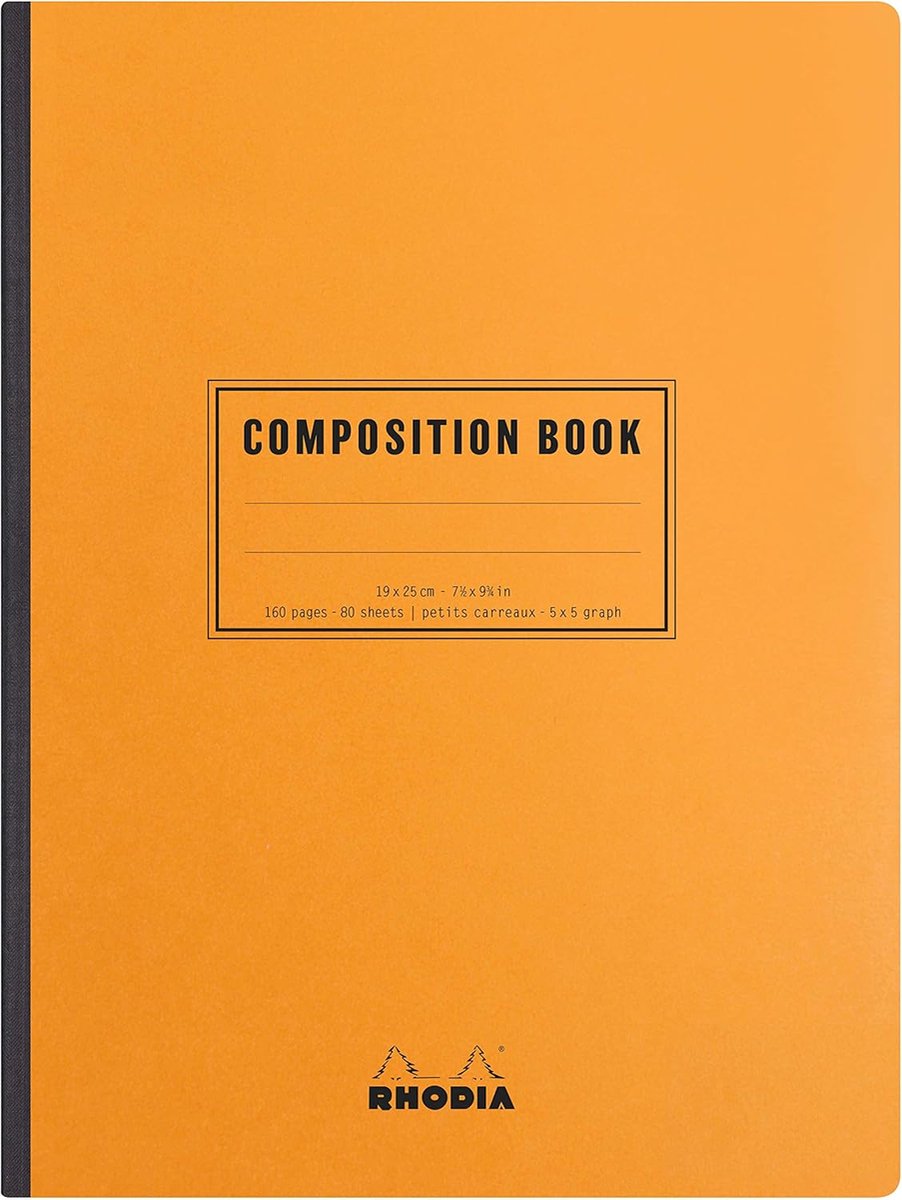 Thijox - Rhodia Soepel Schrift B5 met Linnen Rug - Oranje Compositieboek - 160 Pagina's - Kleine Ruitjes - Clairefontaine Wit Papier 80 g/m - Perfect