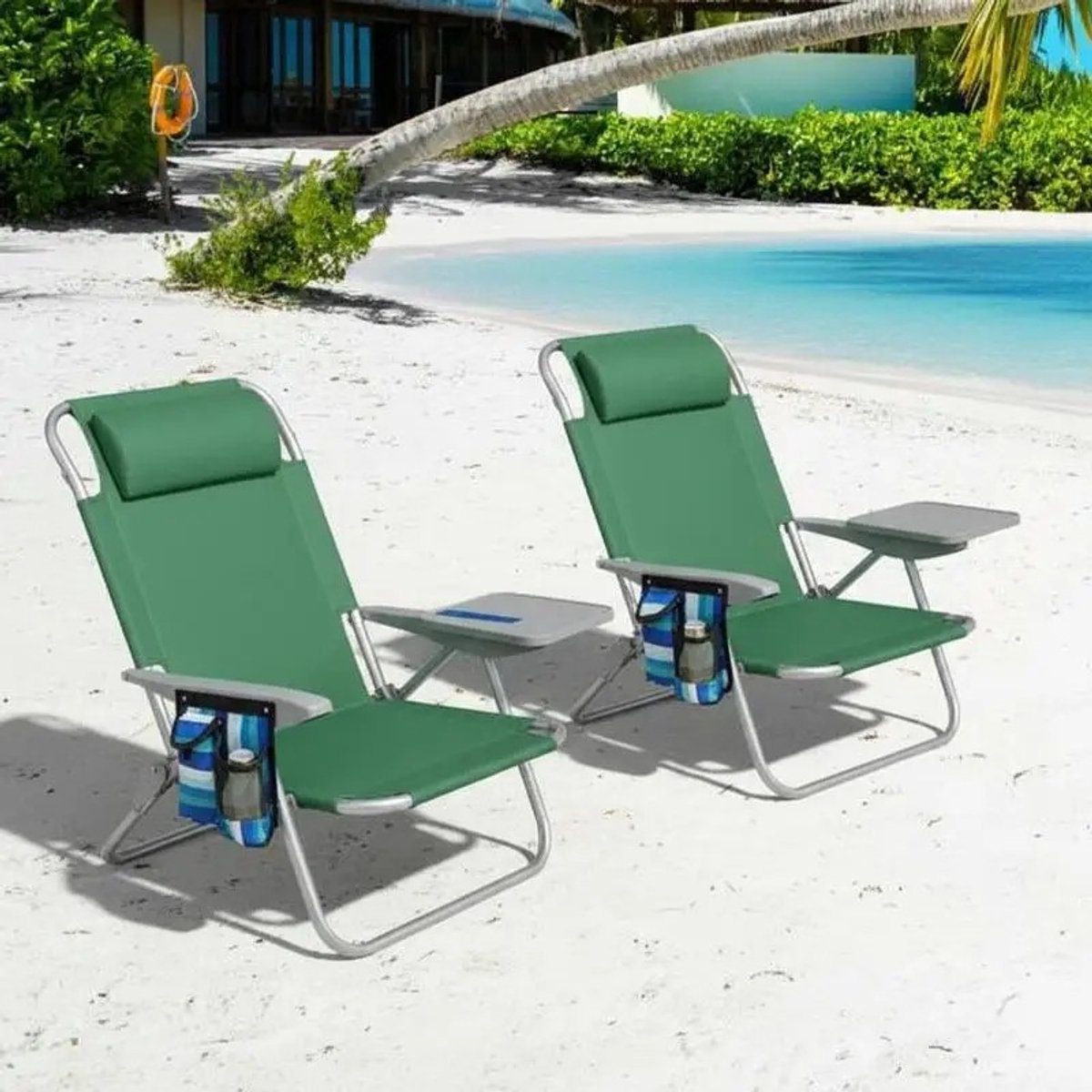 Inovra - Dailygoods Opvouwbare strandstoel voor volwassenen met 4-standen verstelbare rugleuning-groen-2 stuks
