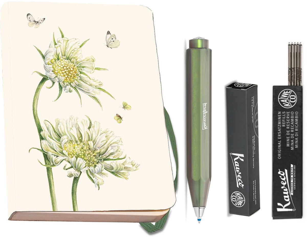 Kaweco - Bekking & Blitz - Schrijfwarenset - NOTEBOOK KLEIN 9,5X15 harde kaft groen - Balpen Shadow Green - Balpenvullingen zwart