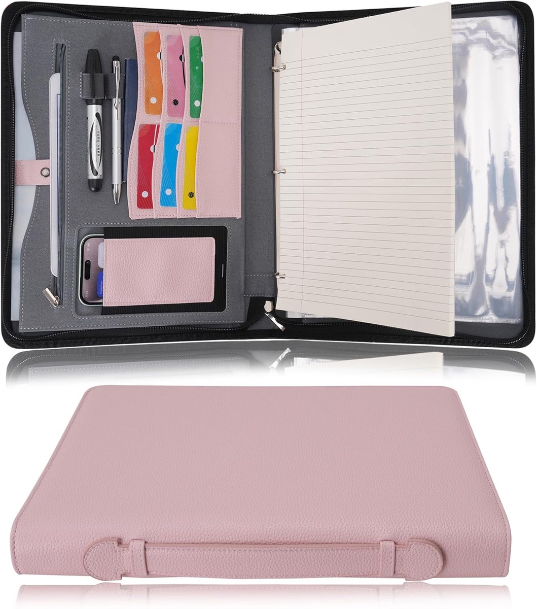 SnelShoppen - Zipper Portfolio voor Reizen, 3 Ringbanden, A4 Documententas met Verwijderbare Clipboard, Juridisch Notitieblokhouder, Business Organise