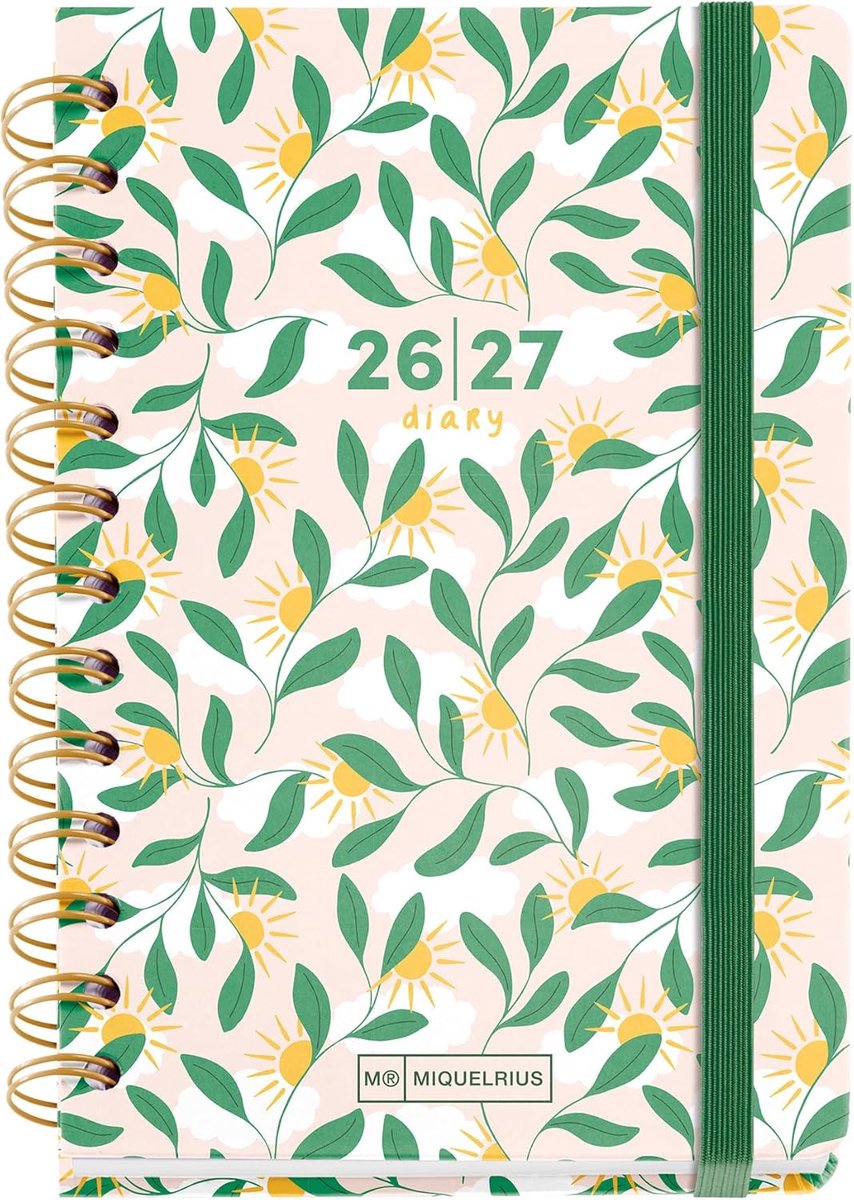 Thijox - Miquelrius Soles Schoolagenda 2026/2027, Weekoverzicht A6+, 12 maanden, Compact en Handig, Gecoat Karton, Rubberen Sluiting, Inclusief Sticke