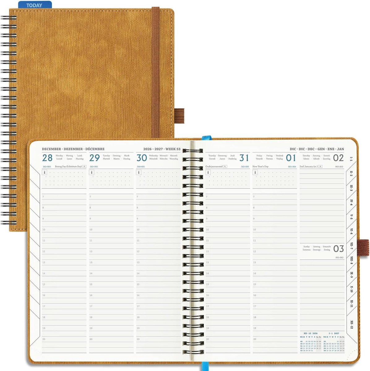 SnelShoppen - Agenda 2026 2027 A5 Weekplanner - 18 Maanden Verticale Planner - Caramel PU Leer - School Agenda - 80g Papier - Flexibele Weekindeling