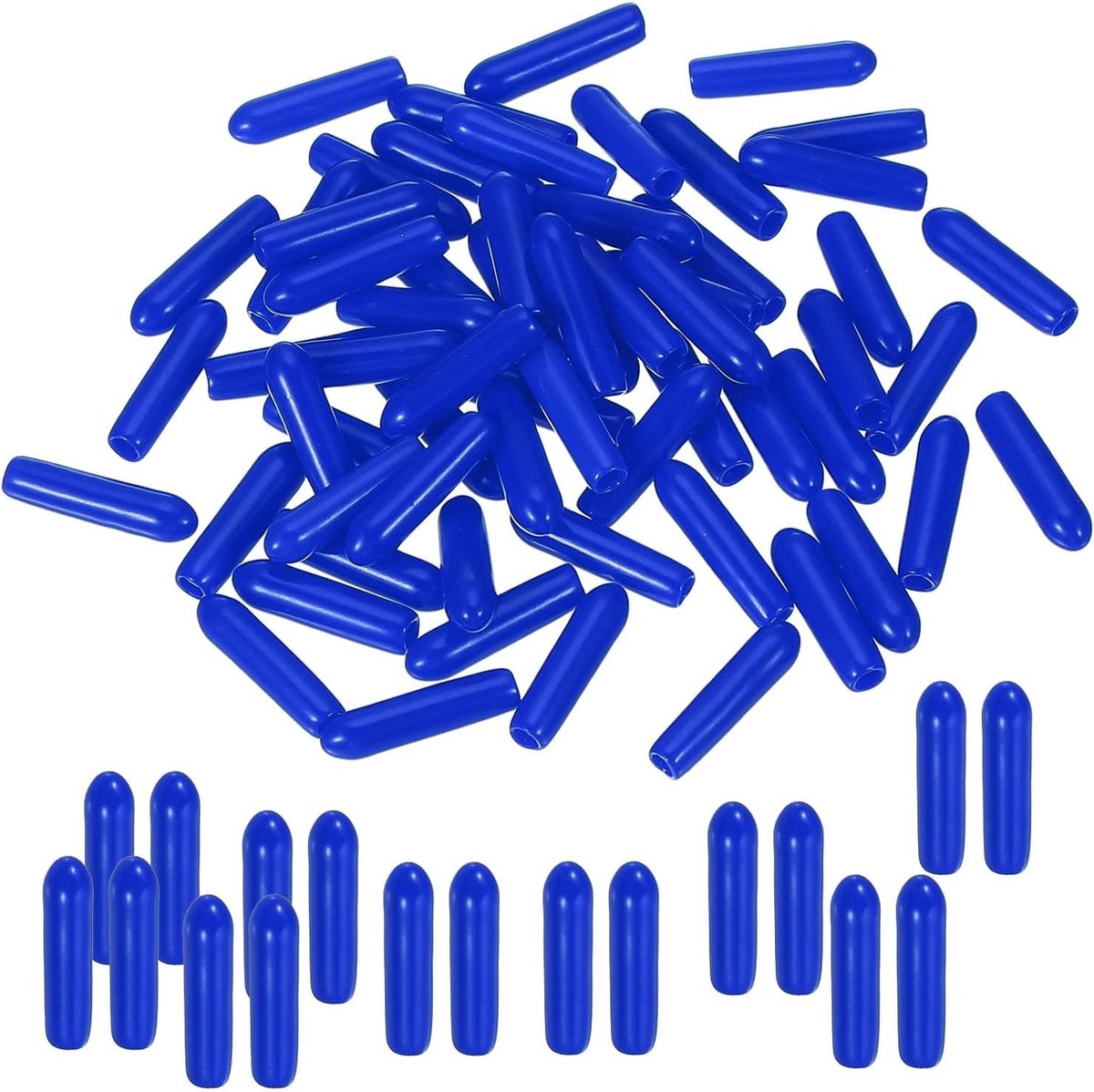 Ronde rubberen eindkappen 2.5mm ID - 100 stuks flexibele beschermers voor metalen buizen, schroeven en stangen, blauw
