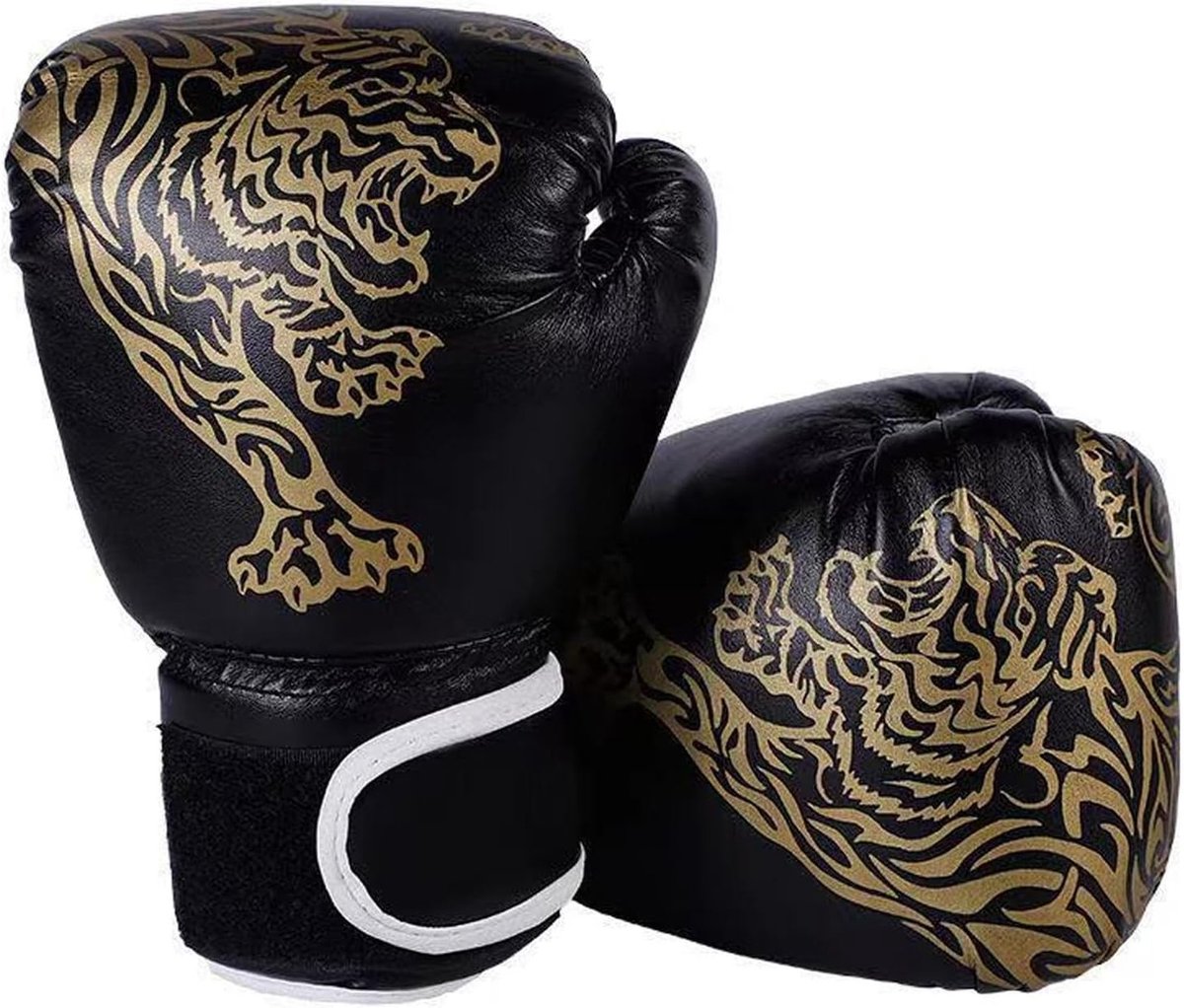 Junior Bokshandschoenen 6 oz - Zwarte Muay Thai Handschoenen voor Jongens en Meisjes, Ideaal voor Sparren, Kickboksen en Training met Punching Bag
