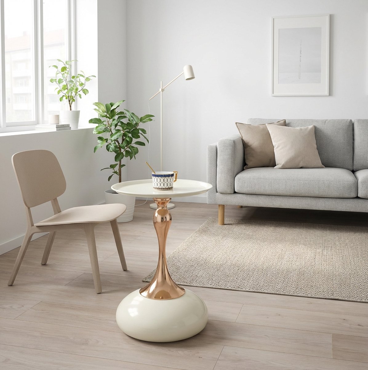 MIVRAY Bijzettafel - Ronde Metalen Tafel Voor Kleine Ruimtes - Geschikt Als Bedtafel En Woonkamertafel - Wit Goud - 38x38x54 Cm