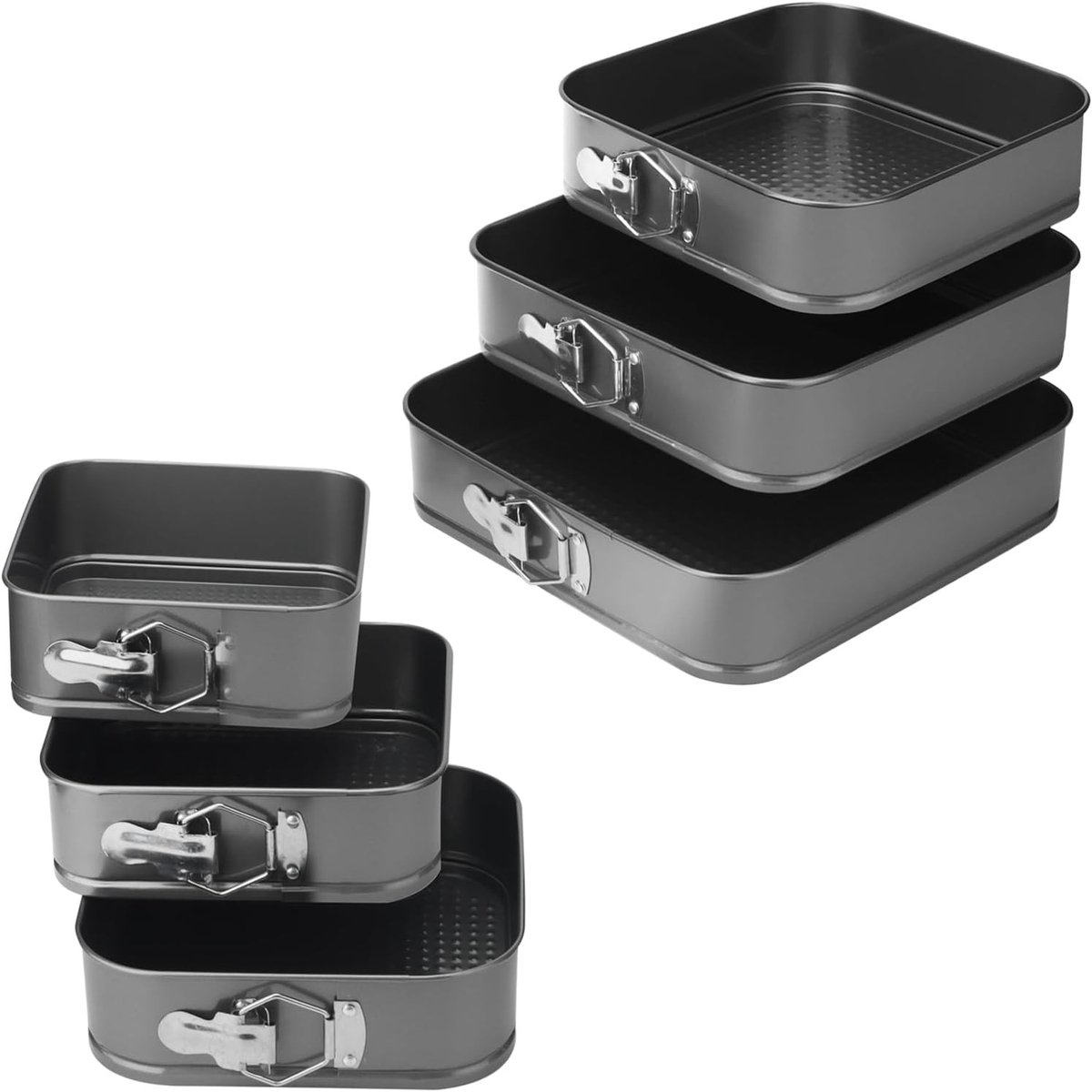 Set van 6 Springvormpannen met Verwijderbare Bodems, Antiaanbaklaag, Ideaal voor Taarten, Cheesecakes en Quiches