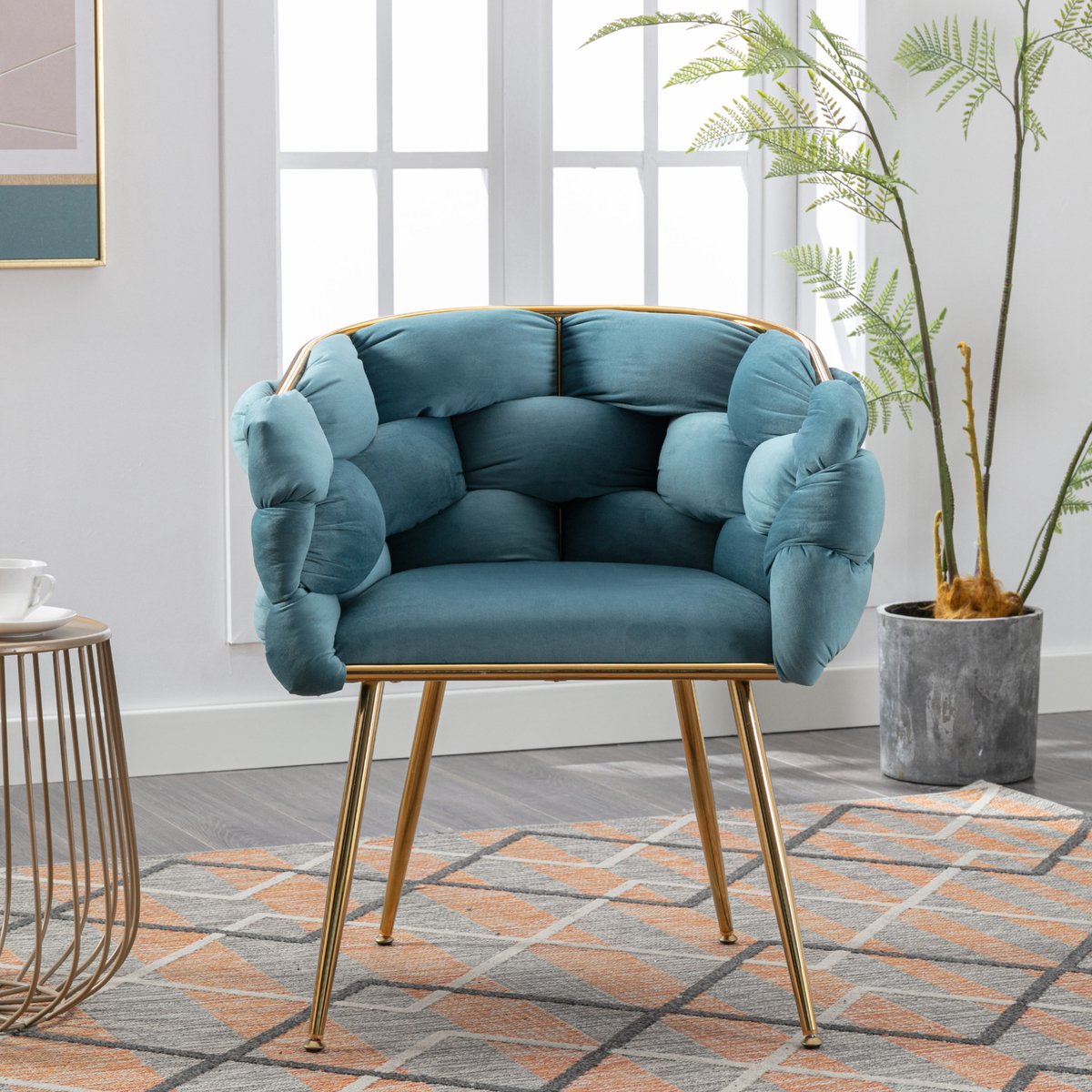 MIVRAY Fauteuil 58 x 59 x 75 cm - Luxe Accentstoel Met Armleuningen en Dik Zitkussen - Voor Woonkamer en Slaapkamer - Velvet Blauw