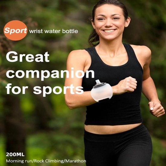 Set van 2 draagbare waterflessen voor om de pols (200 ml) – hoogwaardige siliconen fles voor hydratatie tijdens hardlopen, marathons, fitness, wielrennen en rotsklimmen (oranje) — afbeelding 2