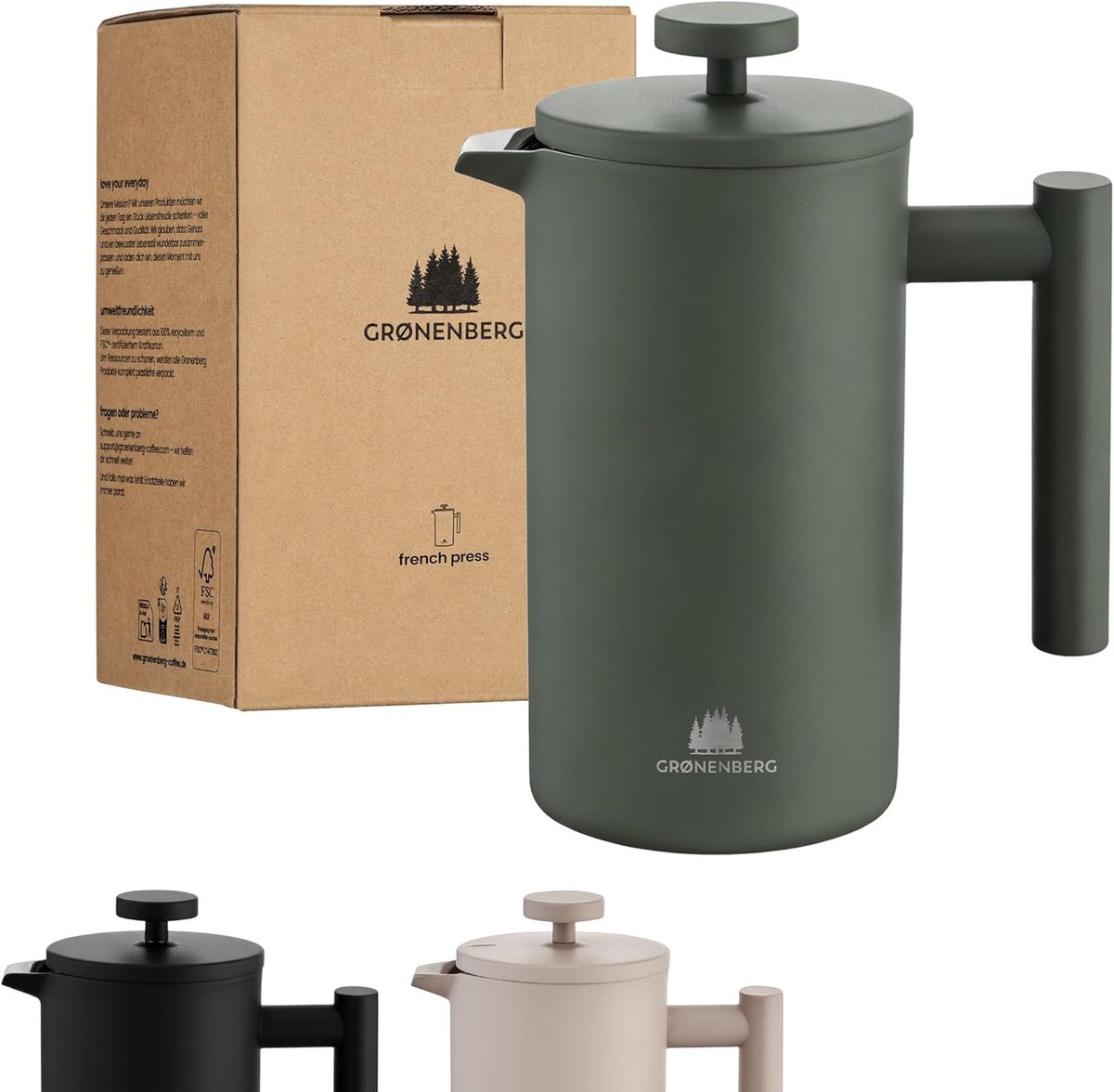 Thijox - French Press Koffiezetter 600ml en 1L - Groene Roestvrijstalen Koffiepers met Thermo Warmhoudfunctie voor Perfecte Koffie Thuis, Camping en T