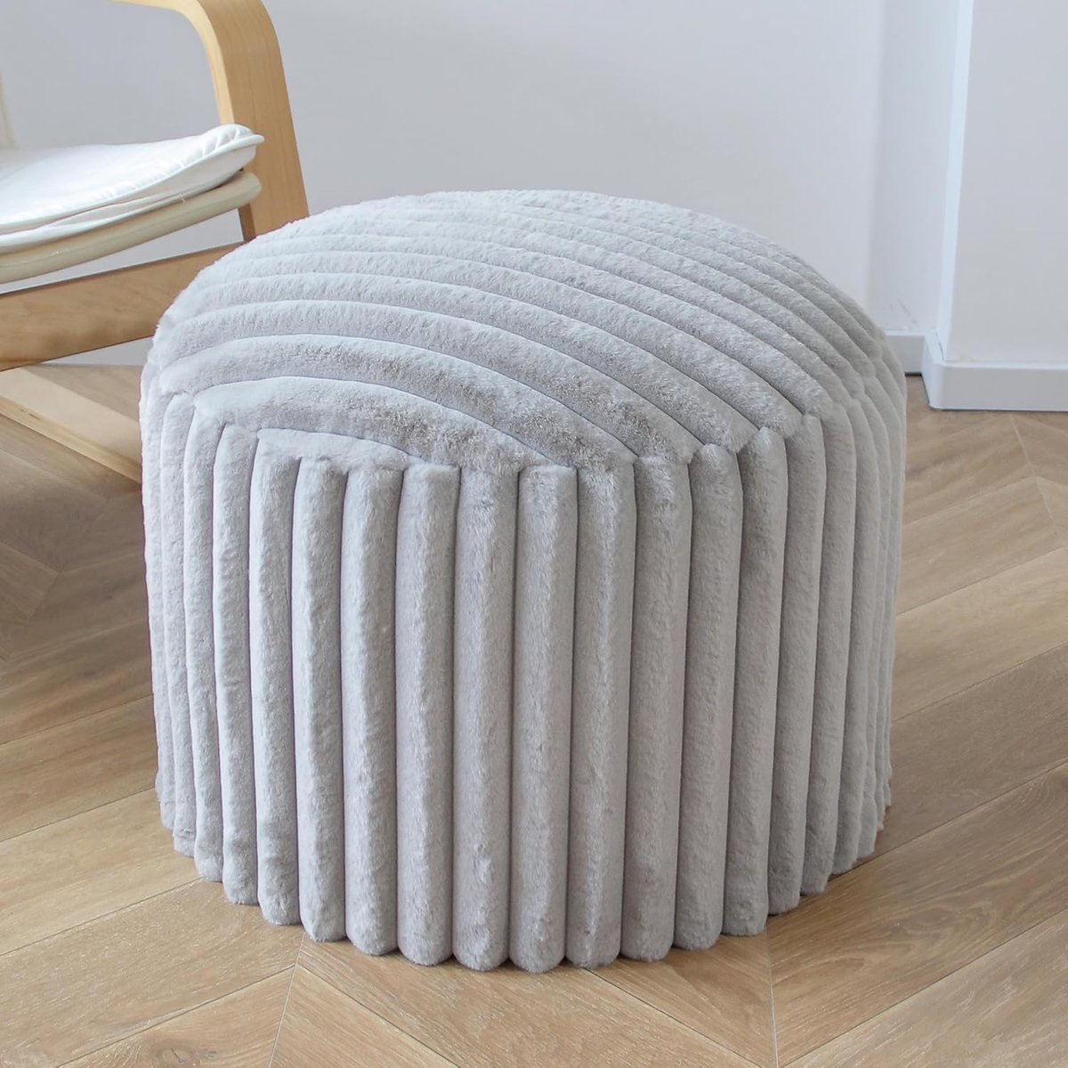 SnelShoppen - Ronde Poef, Zitzak Voetsteun voor Woonkamer, Grijs, Perfect voor Bank, Kinderen, Feestjes, Luxe Design, Comfortabel, Multifunctioneel