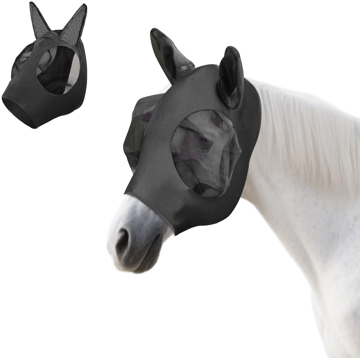 Dailygoods- Vliegenmasker Paard Ademend - Insectenwerend - Herbruikbaar - Zacht Mesh - Zwart - Ideaal voor Vrijetijd en Wedstrijden