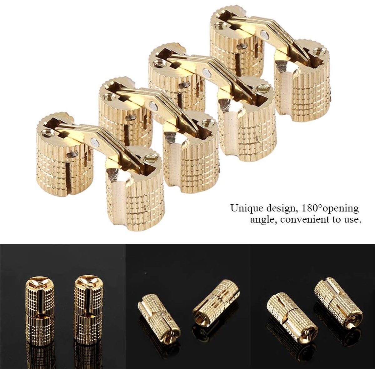 Dailygoods- Scharnier 180° Opening - Verborgen Scharnier - Koper - 4 Stuks - Robuust - Duurzaam - Max. Capaciteit 10 kg