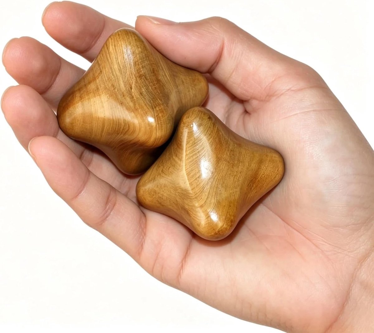 SnelShoppen - Natuurlijke houten massageballen set van 2, handacupressuurset voor ontspanning, vingertraining, kamferhouten anti-stressballen voor vol