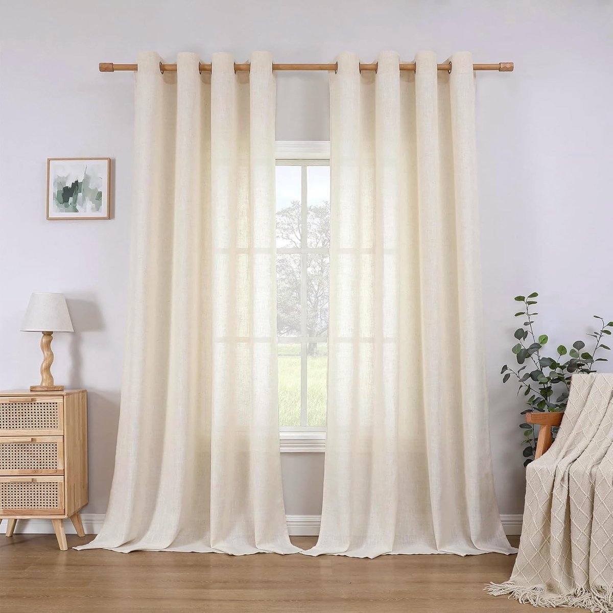 Dailygoods- Linnen Gordijnen - Set van 2 - Half-transparant - Met Ogen - Lichtfilterend - H 225 x B 140 cm - Duurzaam 10% Linnen