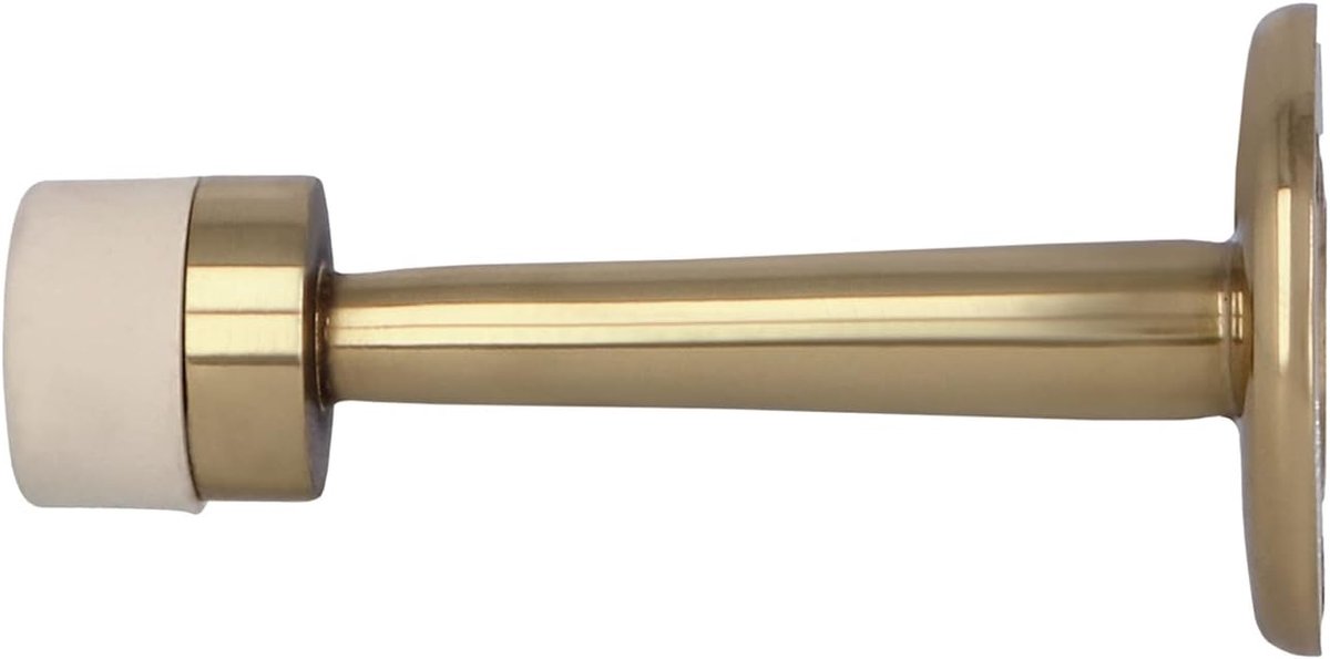 Thijox - Deurstopper Messing Gepolijst - Wandmontage 19mm x 75mm - Inclusief Schroeven - Wit Rubber - Perfect voor Thuis en Kantoor