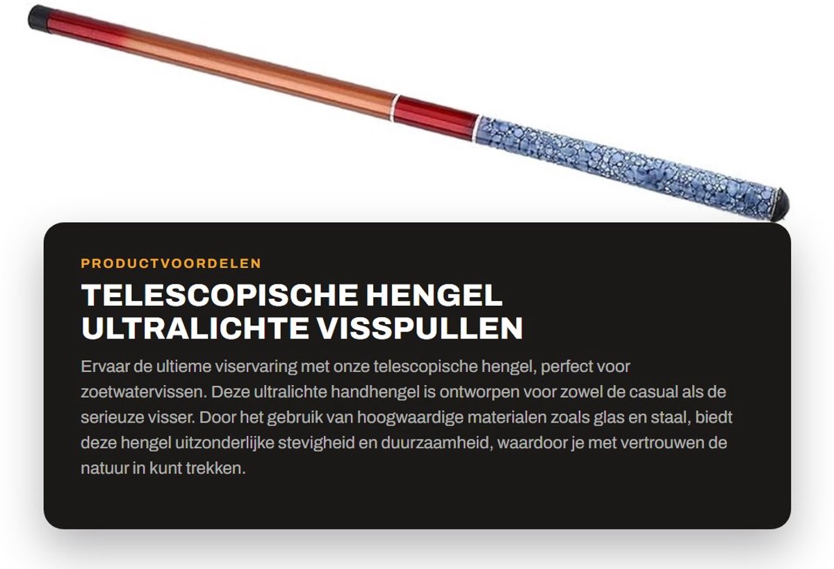 Dailygoods- Handhengel Telescoop - Ultra Licht - Harde Visuitrusting - Zoetwater - Vaste Stok - Schokbestendig - Vishengel