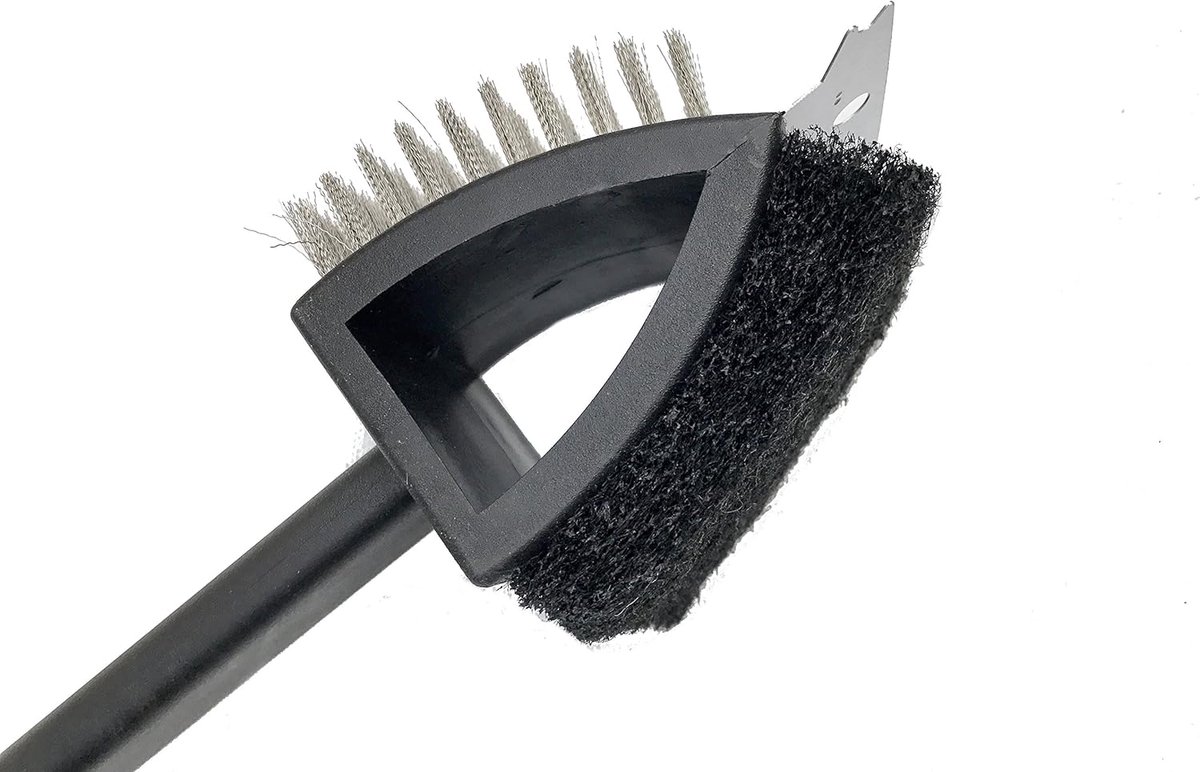 Thijox - Grillborstel 3-in-1 voor Barbecue, Vlakke Borstel, Schraper en Scotch-spons, 36 cm, Ideaal voor Tuin, Camping en Feesten
