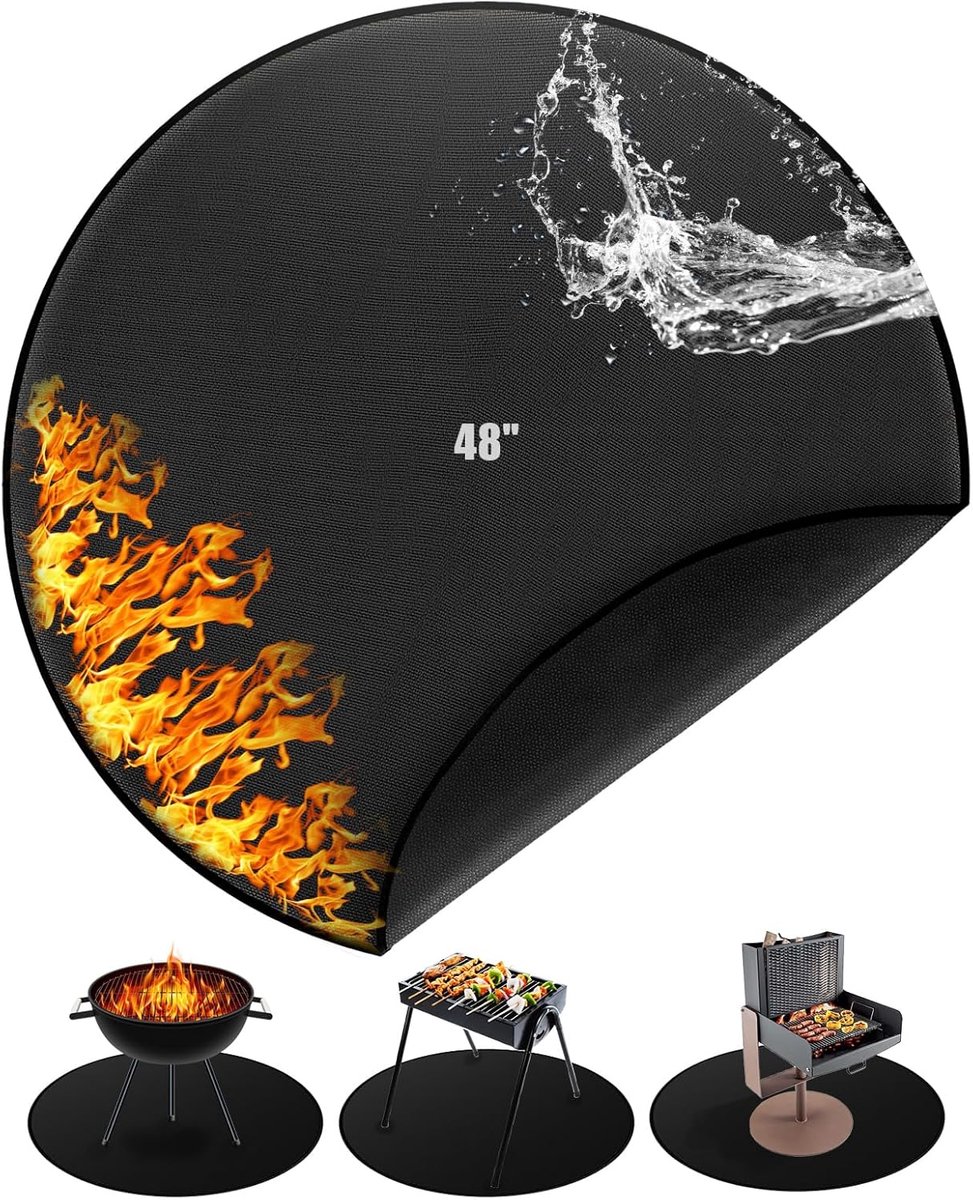 Thijox - Vuurvaste Onderlegger BBQ Hittebeschermingsmat - Herbruikbare Grillmat 120 cm Rond - 48 Inch - Hittebeschermingsplaat voor Gasgrill - Opvouwb