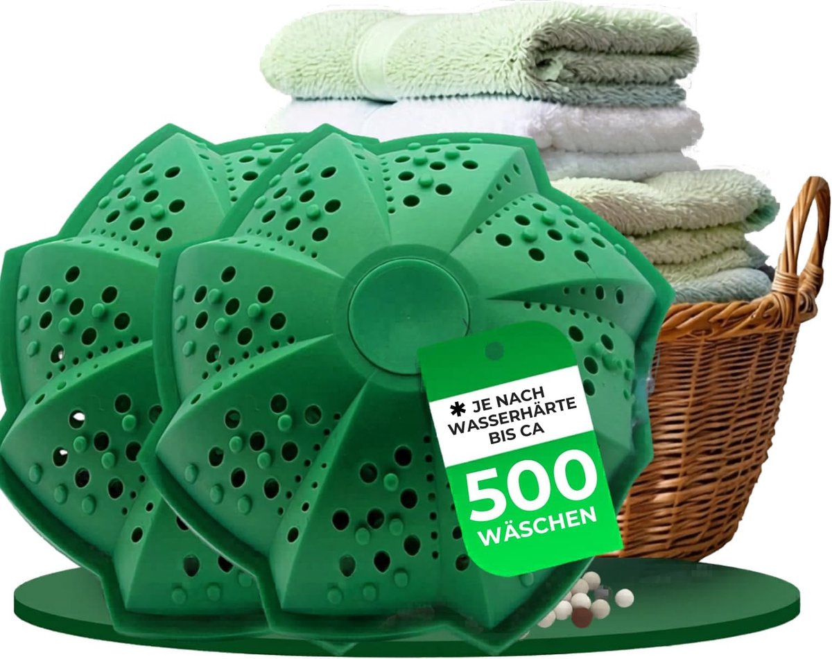 Thijox - Wasballen Set van 2 voor Wasmachine, Bespaar Wasmiddel en Energie, Herbruikbaar tot 500 Wasbeurten, Milieuvriendelijk zonder Oppervlakteactie