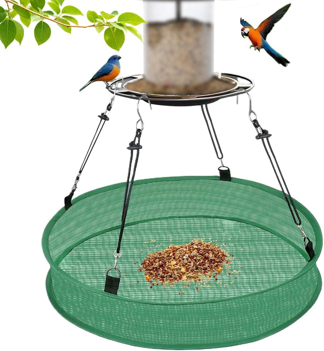 SnelShoppen - Upgrade Vogelvoederdispenser met Verstelbare Ophangbeugel, Robuust Voederhuis voor Tuin en Balkon, Vogelvoer en Opvangbak voor Vogelhuis