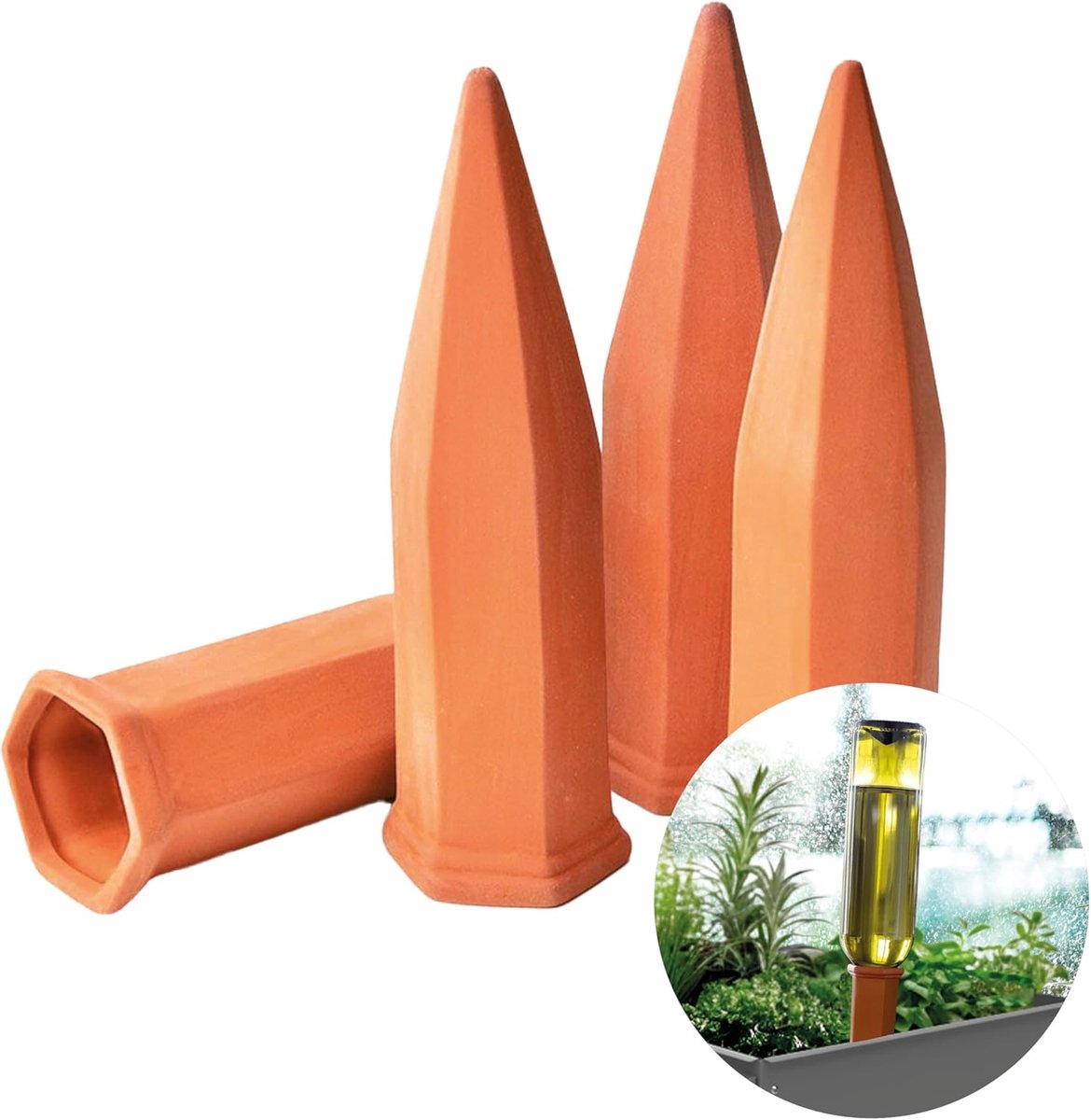 Thijox - Bio Green Hydro Wijnset van 4 Irrigatiesystemen voor Balkons en Potplanten | Kleiwaterkegel Geschikt voor Wijnflessen | Waterdispenser voor P