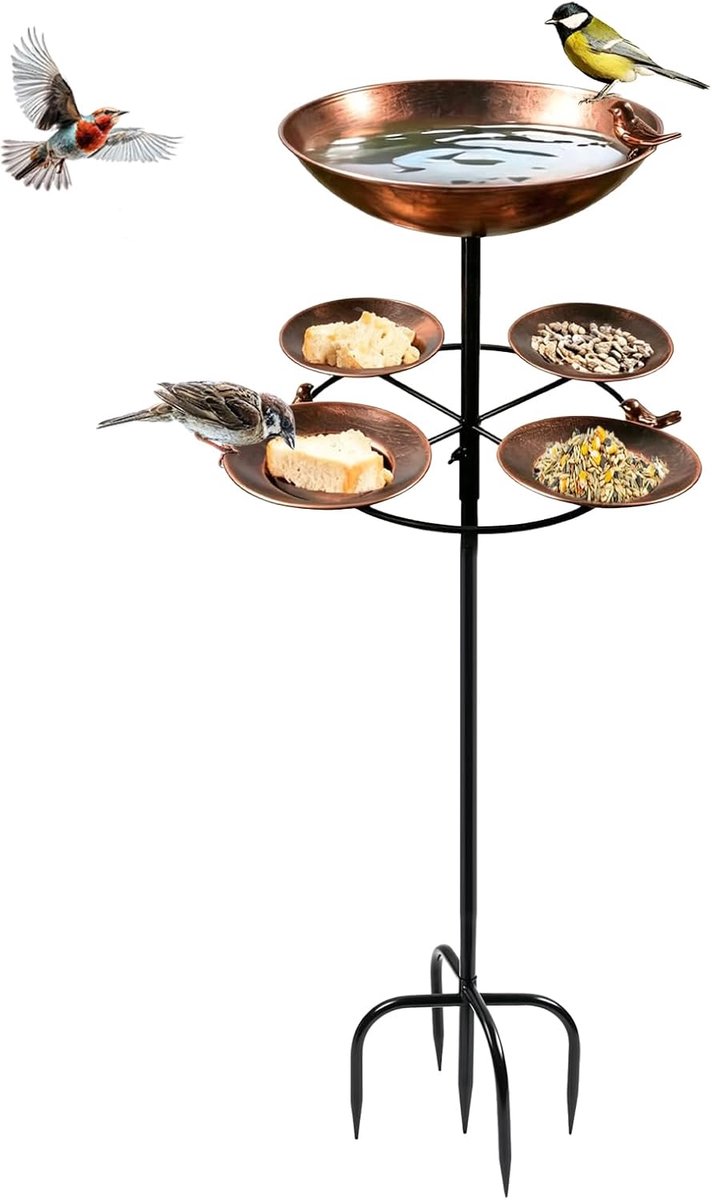 Thijox - Vogelvoederstation voor de tuin, 105 cm, 5 afneembare metalen schalen, vorstbestendig en winterhard, ideaal voor balkon, terras en tuin