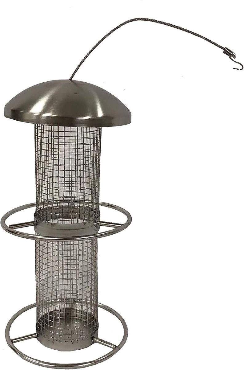 SnelShoppen - Voederzuil voor Wilde Vogels - Roestvrij Staal - 28 x 14 x 14 cm - Zilver - Ideaal voor Tuin, Balkon en Natuur
