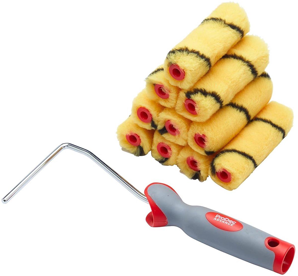 Thijox - 11-delige Mini Verfrollers 4 inch Medium Pile Geweven met Soft Grip Frame voor Gladde Afwerking op Binnenmuren en Plafonds, Emulsie Verf, 4"