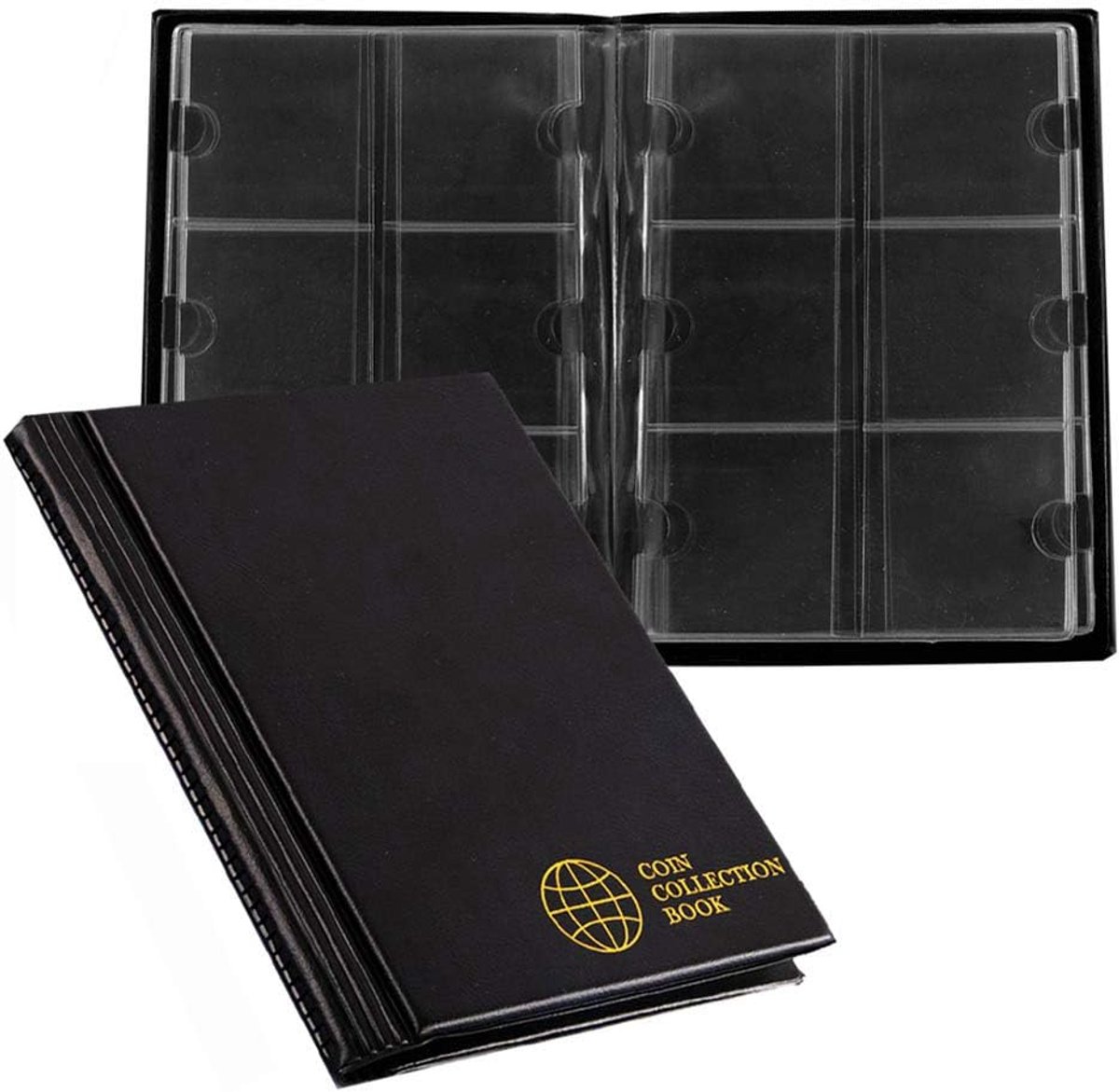 Thijox - Muntenalbum voor Kaarthouder, 60 Vakken 5,1 x 5,1 cm, Zuurvrij PVC, Lederen Cover, Ideaal voor Muntenverzameling en Opbergen