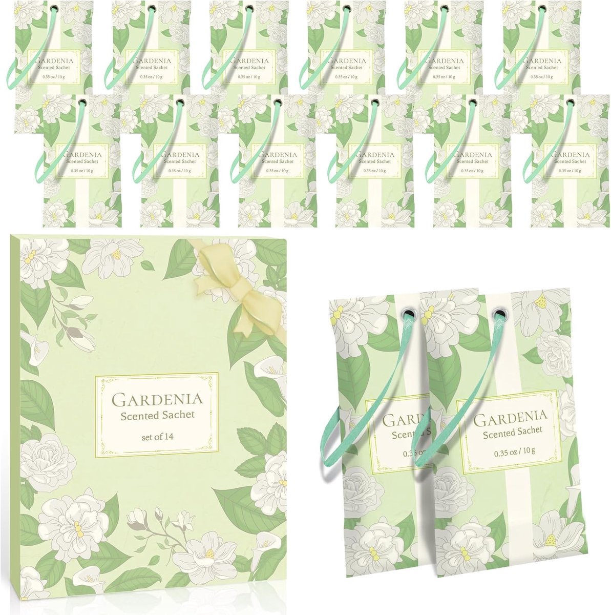 Thijox - Gardenia Geurzakjes 14 Stuks - Luxe Kastgeur voor Kledingkasten, Laden, Schoenen, Boekenrekken - Langdurige Frisheid - Perfect voor Thuis en